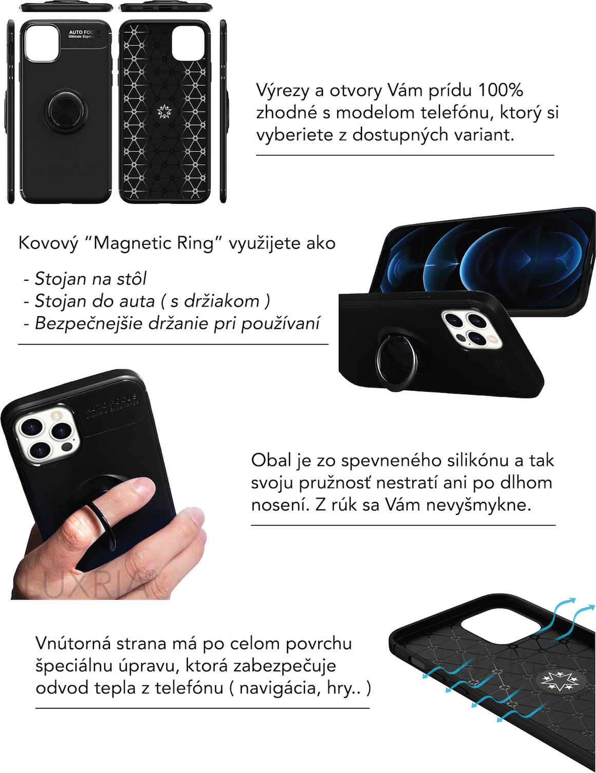 Multifunkčné púzdro Luxria Ring pre iPhone Samsung Huawei a Xiaomi